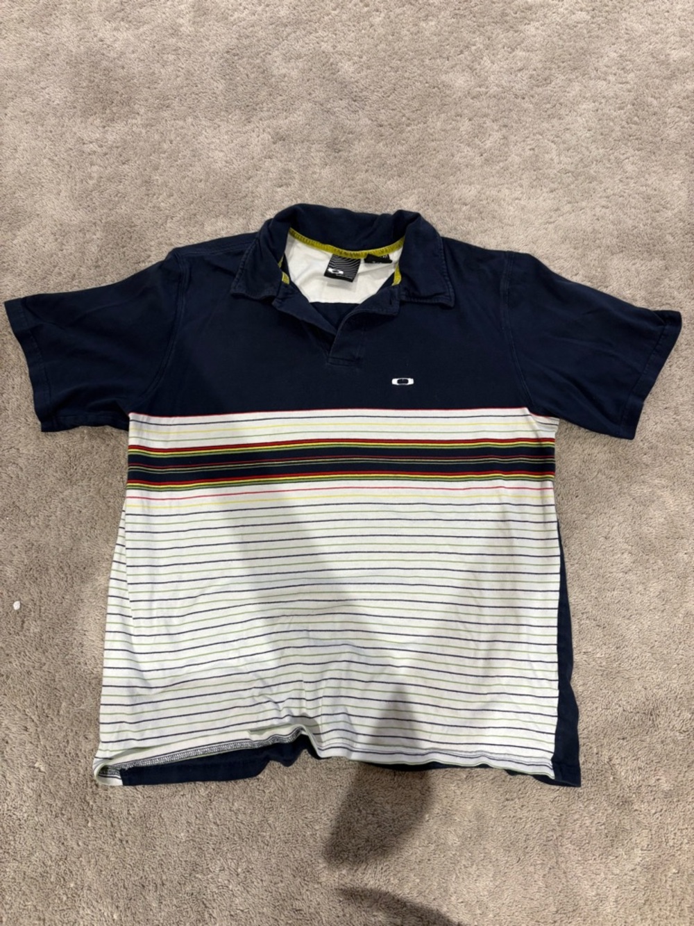 Oakley software Navy Polo with Multicolor Chest Stripe